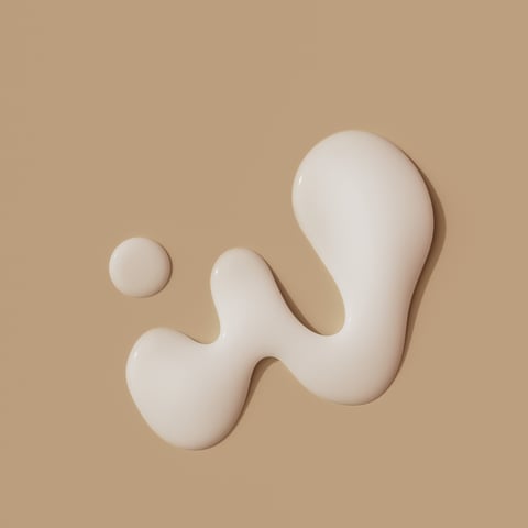 Creamy toner cosmetic liquid white texture puddle dripping across beige background. 3d rendering skincare cream beauty product sample